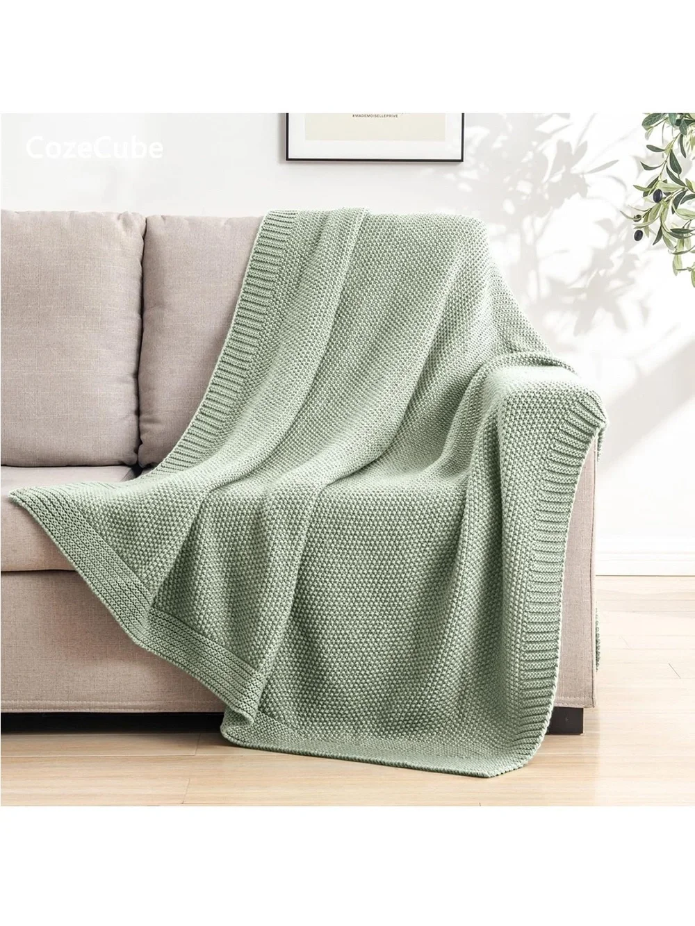 Sage Green Seed Stitch Throw Blanket 60